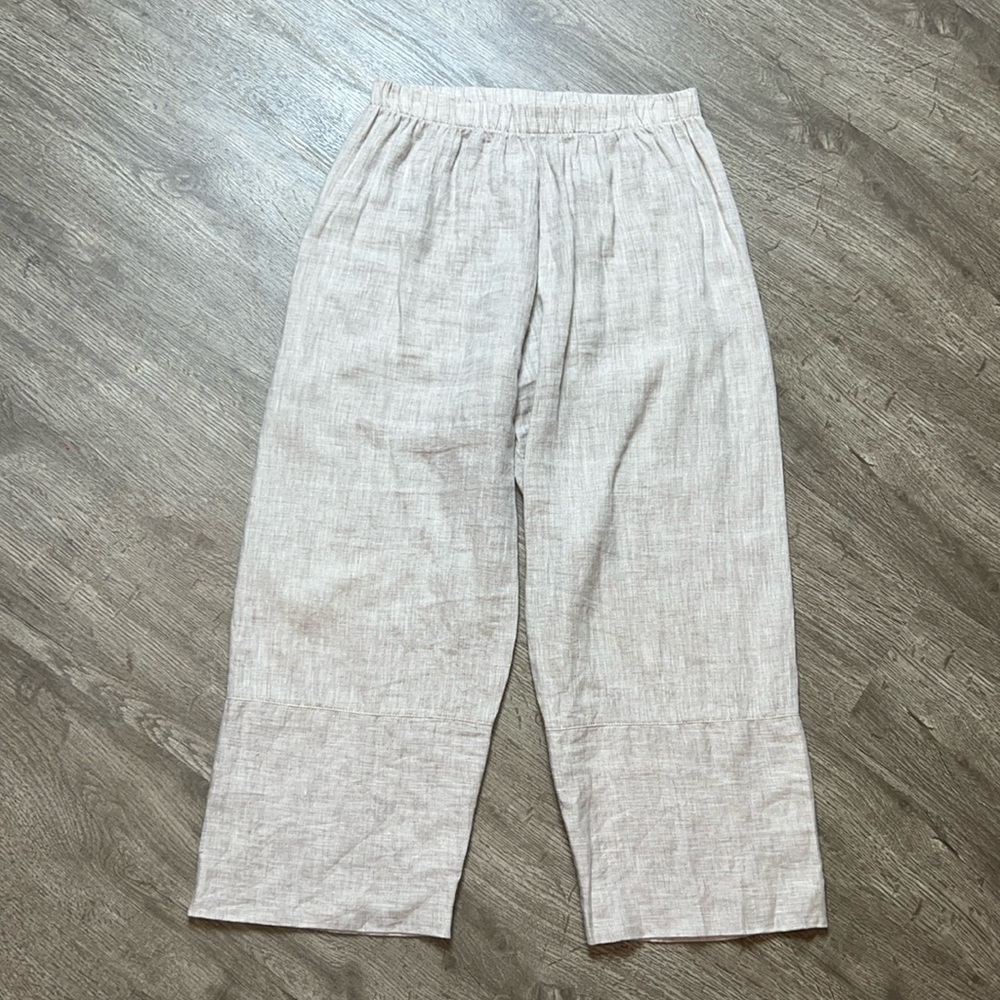 PLANET by Lauren‎ G 100% Linen Cream Crop Pull On Pants